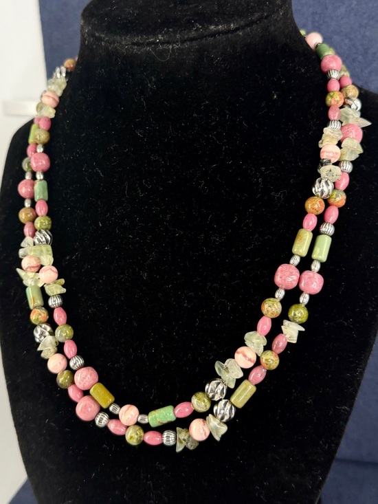 Carolyn Pollack Jewelry - CAROLYN POLLACK Sterling Silver Pink Green Rhodonite Jasper Unakite Necklace